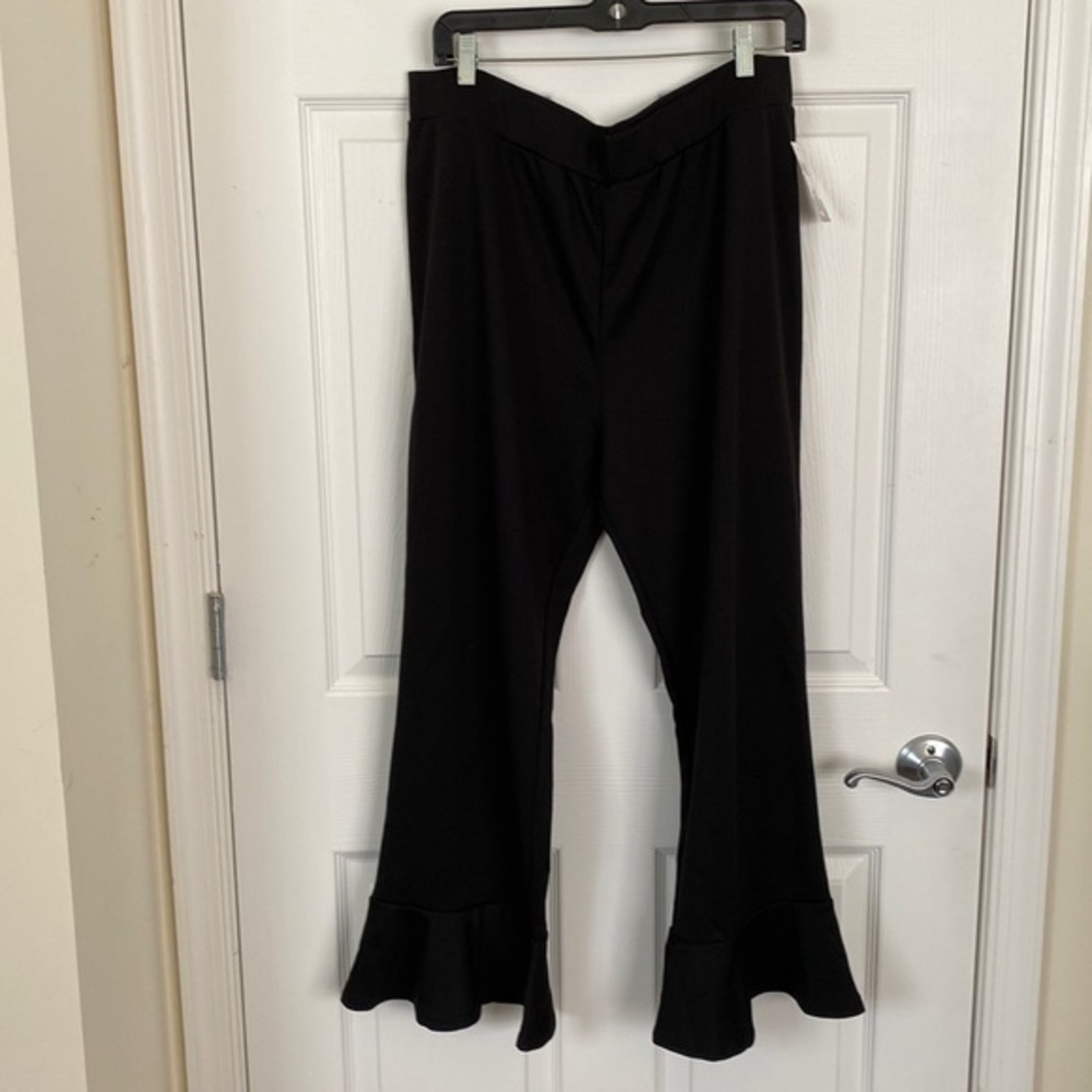 NWT Nordstrom BP Elastic Waist Ruffled Hem Cropped Flared Pants Black Womens XXL